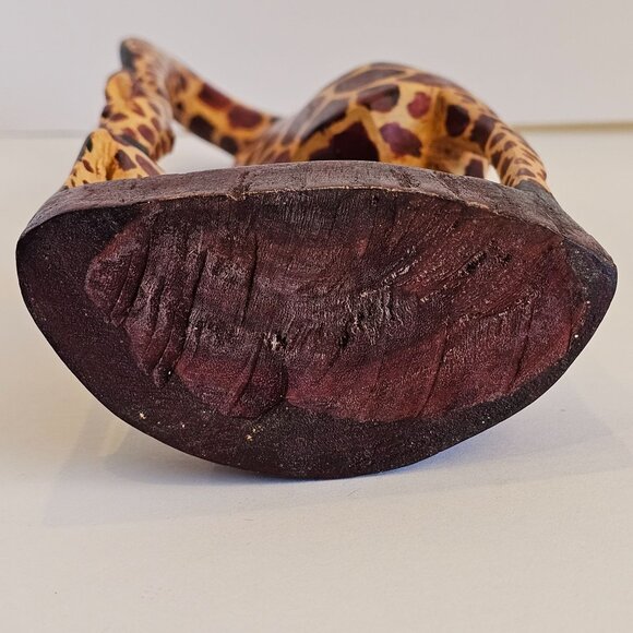 Hand Carved Wooden Giraffe Statue African Tribal Art Decor 12" Tall Brown/Yellow - Picture 5 of 5